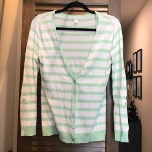 Mint Green and White Striped Cardigan